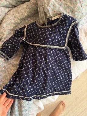 Doen Navy Floral Dress with Cream Trim